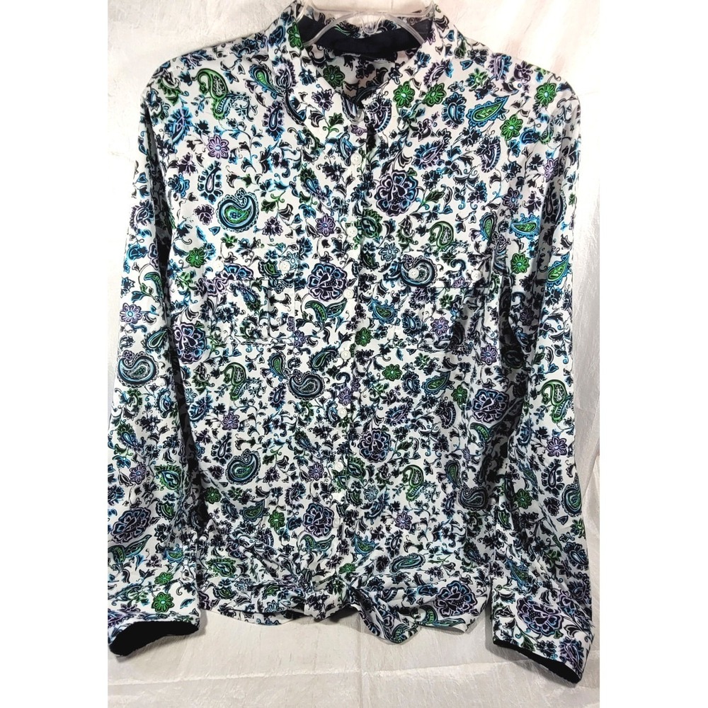 Jones New York Signature Women's Long Sleeve Knot Front Paisley‎ Shirt - Large